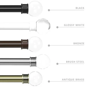 1" Crystal Ball Flat Button Double Drapery Curtain Window Rod Set, 28”-120" - Picture 1 of 31