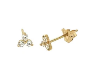 14K Yellow/White/Rose Gold Cz Trillion Earrings with Push Backs - Picture 1 of 6