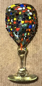 Confetti Stemmed Wine Glass Multi Color Handmade 7” tall 3D Heavy Beautiful - Picture 1 of 11