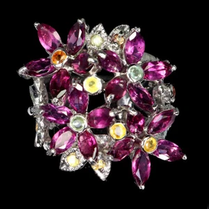 925 Sterling Silver Ring Marquise Rhodolite Garnet Sapphire Gemstone Jewelry 8 - Picture 1 of 13