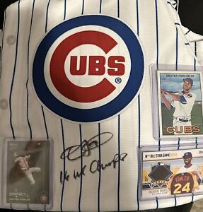 Dexter Fowler Auto Jersey. Inscribed 2016 WS Champs + 3 2016 Baseball Cards.