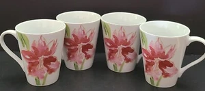Paula Dean Set of 4 Amaryllis Coffee Tea Mug Cup 10oz Pink White Flower Floral - Picture 1 of 6