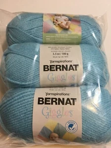 Lot of 3 ~ BERNAT GIGGLES ~ Worsted Weight Acrylic Yarn ~ Cheerful Blue - Picture 1 of 2