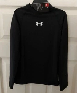 NWT Under Armour HeatGear Boys Small  Black Long Sleeve Shirt Top Fitted 1363296 - Picture 1 of 2