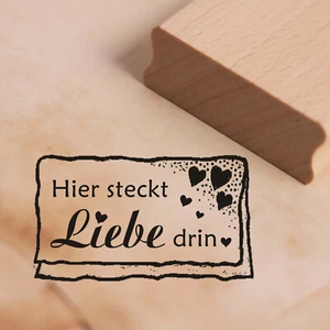 Stempel Hier steckt Liebe drin - Etikett Herzen Motiv ca. 48x28 mm Geschenk Mama - Bild 1 von 2