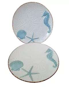 2 Piatti Cracker Barrel Cavalluccio Marino Stella Marina 11" Collezione Costa Nuovi con etichette - Foto 1 di 3