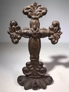 Croce pesante in ghisa 6” arancione rustico cristiano free standing vintage RARA - Foto 1 di 12