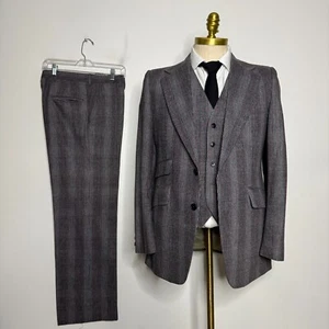 Moda Tallia Men's 38R Gray Wool Two-Piece Suit 33W Pants Check Great Gatsby Vtg - Picture 1 of 13