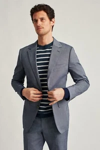 BONOBOS Mens Sz 42R Standard Fit Cotton Navy Chambray Sport Coat Blazer Jacket - Picture 1 of 17