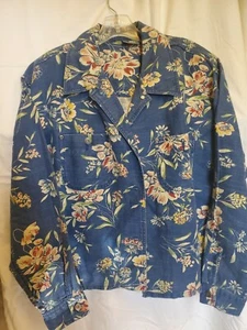 LIZWEAR SIZE L COTTON/LINEN BLUE FLORAL JACKET - Picture 1 of 3