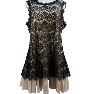 Betsy & Adam Women's Dress 14 Sleeveless Lace Overlay Tulle Black Nude Mesh - Picture 1 of 7