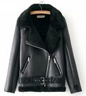 Warm Women's Winter Plus Velvet Jacket Lapels  Motorcycle coat Fur Bomber Jacket