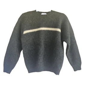 J. Crew 100% Shetland Wool Sweater Sz M Youth Forest Green Stripe Pullover - Picture 1 of 7