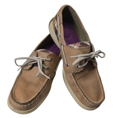 Zapatos de barco Sperry Top Sider para mujer talla 7M cuero tostado marrón a cuadros Foto 1 de 4