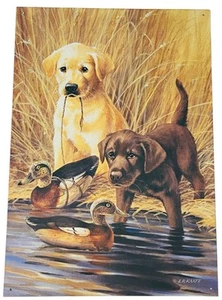 LYNN KAATZ “LEFT BEHIND” TIN SIGN WALL ART DUCK HUNTING LABRADOR RETRIEVERS 1996 - Picture 1 of 15