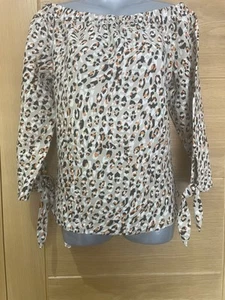 Karen Millen Linen/Viscose Animal Printed Bardot Top Size 12 Uk New - Picture 1 of 8