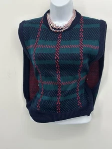 Vintage Pullover Weste Damen Gr. M Wolle Opa Cabincore Academia grün/schwarz - Bild 1 von 7