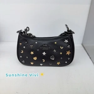 Neu mit Etikett Coach Teri Mini-Umhängetasche Nieten CCE44 genarbtes Leder/gunmetal/schwarz - Bild 1 von 5