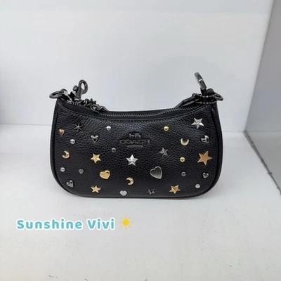 NWT Coach Teri Mini Crossbody Bag Rivets CCE44 pebbled leather/Gunmetal/Black - Image 1 of 4