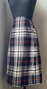 Highland Queen Pure Wool Skirt Kilt 10 W32 Black White Red Plaid Tartan Pleat - Picture 1 of 13