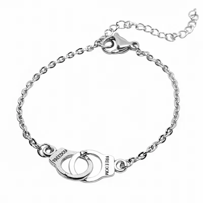 Bracciale con MANETTE ciondolo Argento Catena in ACCIAIO braccialetto Uomo Donna - Immagine 1 di 4