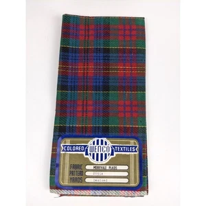 1940s Red, Green, Blue Christmas Plaid Cotton Fabric 1/2y, NWT, 17x38.5 Vintage - Picture 1 of 5