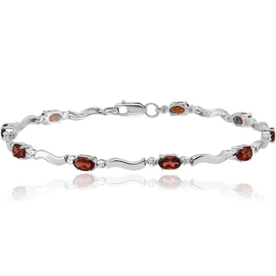10K Solid White Gold Diamond Garnet Tennis Bracelet - Image 1 of 4