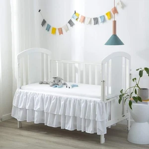 White Ruffled Crib Bed Skirt Double Layer Nursery Toddler Dust Ruffle Bedding... - Picture 1 of 7
