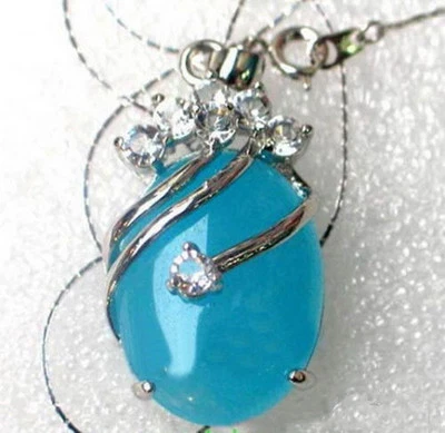 Belleza Collar Cadena Colgante Jade Azul Cielo 18KWGP Cristal Mujer Dama Niña Foto 1 de 3