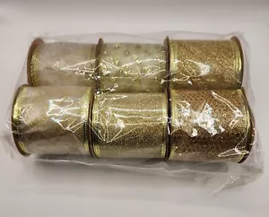 Christmas Holiday Wired Organza Ribbon Gold - 2-1/2-Inch 6 rolls of 6 Yards each - Picture 1 of 16