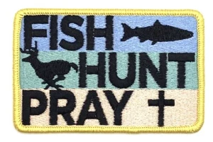 Fish Hunt Pray Christian Hunter Faith Throwback Brand Patch Cap Hat Iron On - Picture 1 of 1