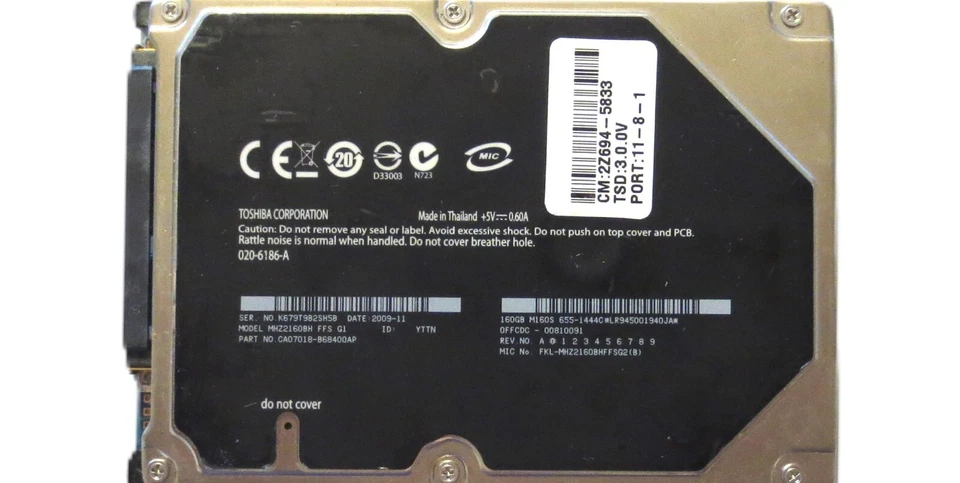 Fujitsu MHZ2160BH CA07018-B68400AP 0FFCDC-00810091 (K67) Thailand 160gb 2009-05 - Image 1 of 1