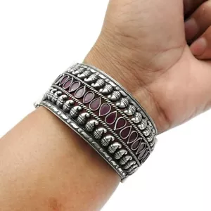 925 Sterling Oxidized Silver Natural Ruby Ethnic Style Artisan Bangle Jewelry L5 - Picture 1 of 8