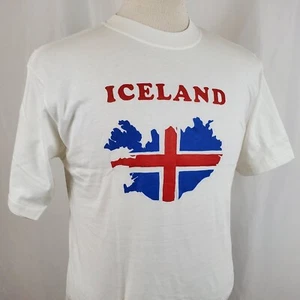 Vintage Iceland Flag T-Shirt Large White Cotton Crew Single Stitch Deadstock 80s - Picture 1 of 7