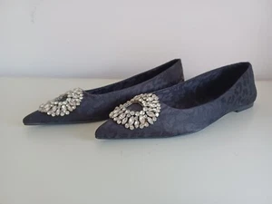 ZARA Ballet Negro Estampado Animal Plano Con Imitación Cristal Joya Puntera EUR 38 - Imagen 1 de 22