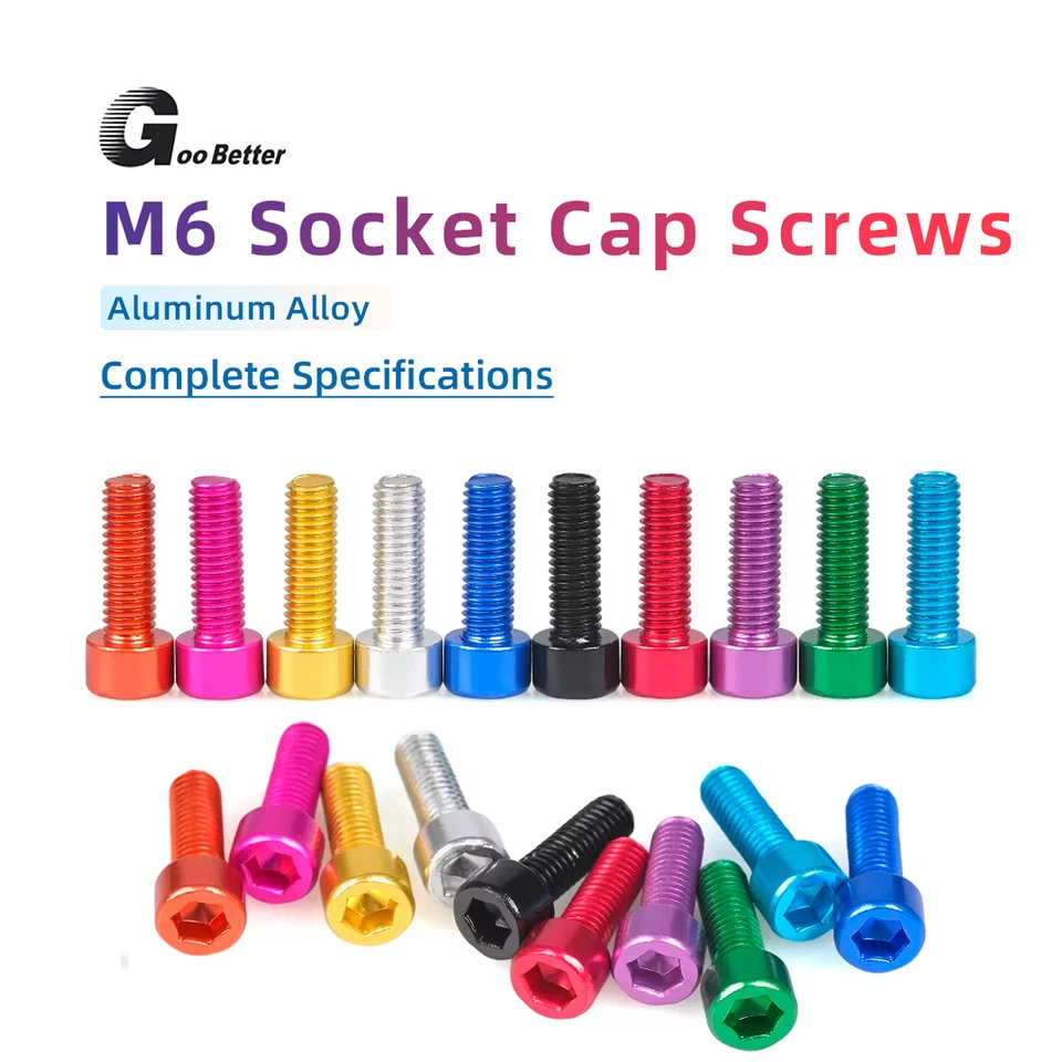 GOOBETTER M6 Aluminium Alloy Hex Allen Key Cap Head Bolt DIY Anodised Socket Cap Screws
