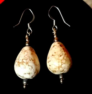 White Stone Dangle Earrings - Handcrafted Native American - Picture 1 of 1