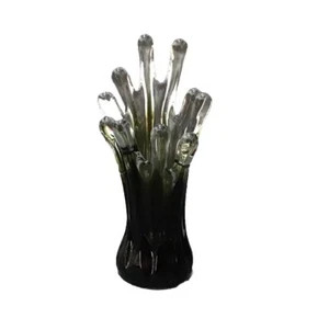 Green Ombré Swung Stretch Art Glass Hand Blown Ten Finger Vase 7” Tall - Picture 1 of 9