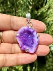 925 Sterling Silver Plated, Purple Druzy Geode Agate Stone Pendant, Healing 3