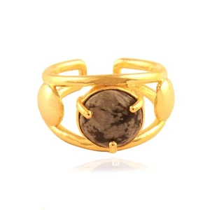 Double Band Ring Snowflake Jasper Gold Plated Prong Set Handmade Adjustable Ring - Picture 1 of 4