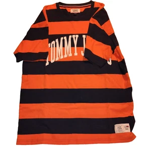 Tommy Jeans Men’s Striped Orange & Navy Cotton T-Shirt – Size L (Large) Vintage - Foto 1 di 5