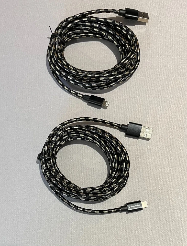 2x 10 Foot Charger Cable For iPhone 11/X/8/7/SE Nylon Braided 10 Feet 10ft Cord - Image 1 of 1