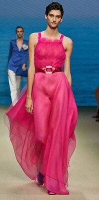 *GIORGIO ARMANI* Runway S/S 2022 粉色镂空丝绸 Organza 分层礼服全新带标签 IT 44 — 第 1/4 张图片