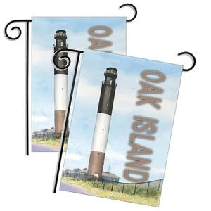 Oak Island NC Lighthouse Ron Williams Artist Two Flags & Two Metal Stands - Picture 1 of 5