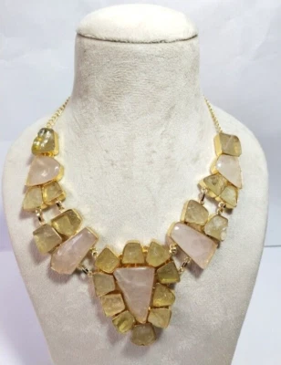 Collar de Cuarzo Limón Natural con Tachuela Cuarzo Rosa Joyería Vintage Joyería Cruda. Foto 1 de 4