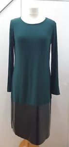 Nina Leonard Jewel Neck Dress MEDIUM pine Long Sleeves faux leather panel QVC - Picture 1 of 3