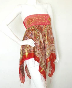 L123 Red Hippie Gypsy Embroidered Lurex Shimmering Blouse Top / Skirt - S & M - Picture 1 of 6