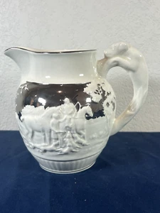 WEDGWOOD OF ETRURIA & BARLASTON MADE IN ENGLAND DOG HANDLE PITCHER SILVER ACCENT - Picture 1 of 2