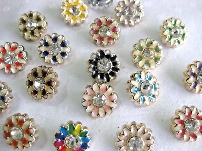 7 hübsche Knöpfe mit Schmuckstein,Blume,zweifarbig, Farbe wählbar,ca.17mm ,K 139 - Bild 1 von 3