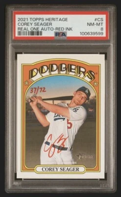 2021 Topps Heritage Corey Seager #CS Red Ink Auto 37/72 PSA 8 NM-MT POP 2! - Image 1 of 2